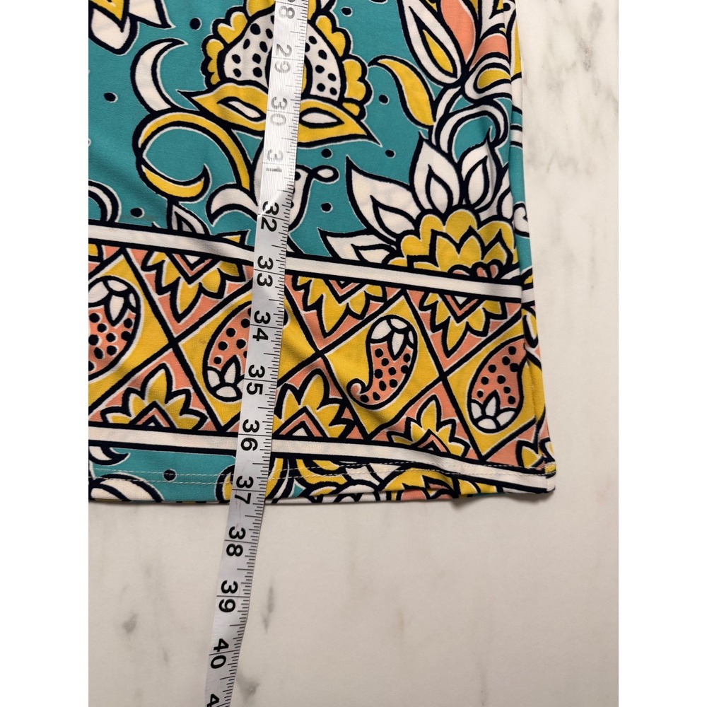 Leota Floral Paisley Ruffle Sleeve Shift Dress Teal Yellow XS Made in NY - Picture 7 of 9